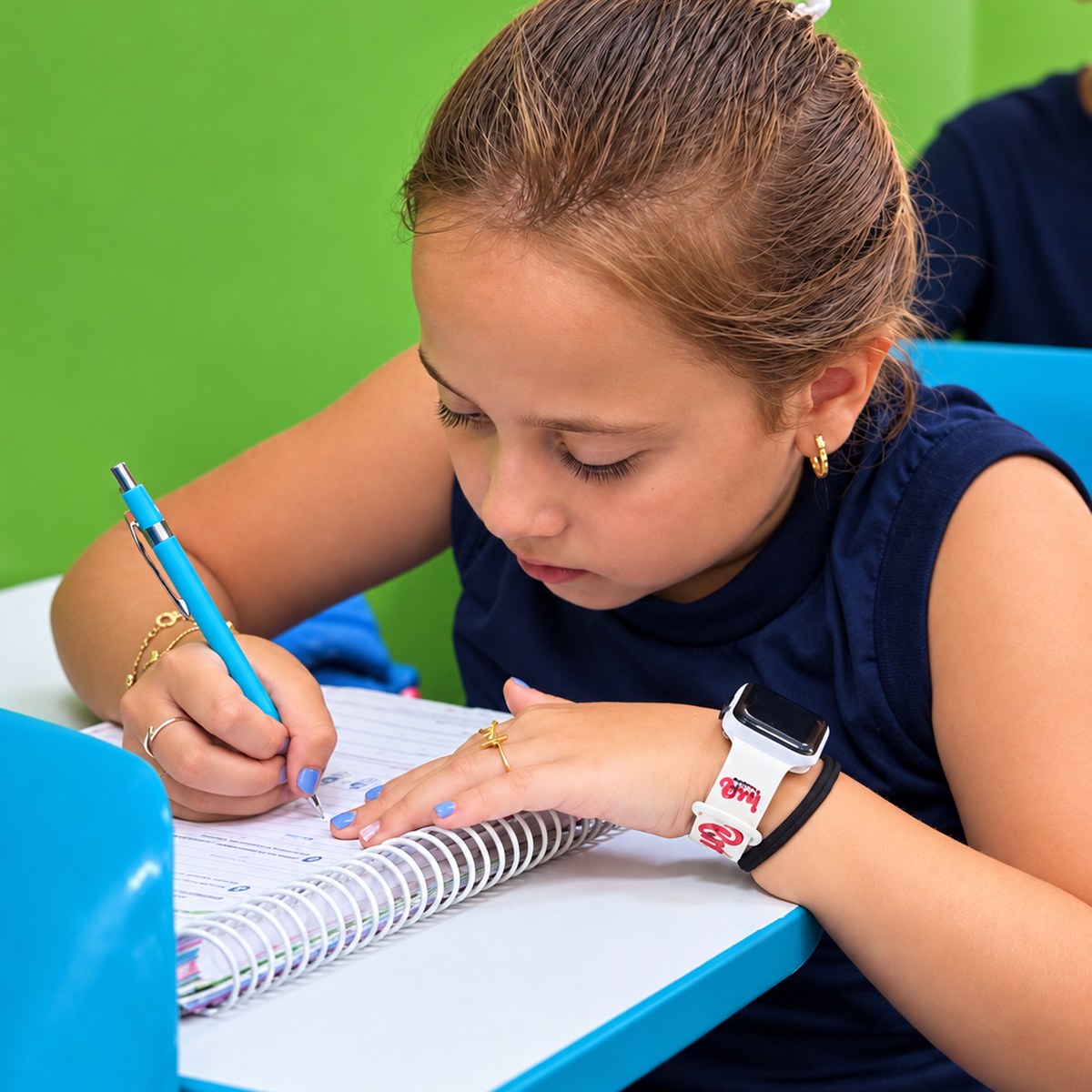 Aluna dos Anos Iniciais escrevendo no caderno