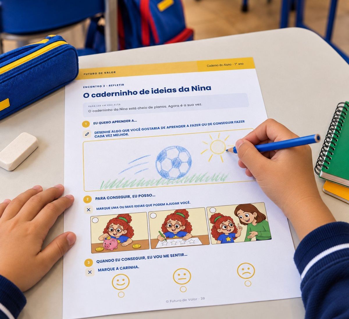 Criança fazendo a atividade do Futuro de Valor