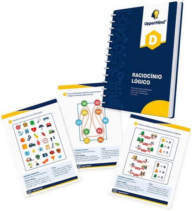 Caderno de Raciocínio Lógico e fichas do método UpperMind